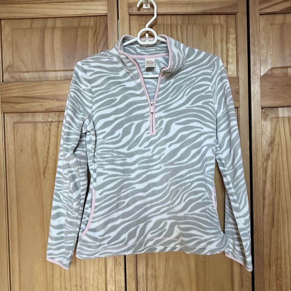 Faded Glory Gray Zebra Print Kids Fleece with Pink Accents
